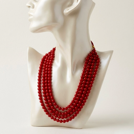 Handcrafted Jewelry Red Beaded Layered Necklace